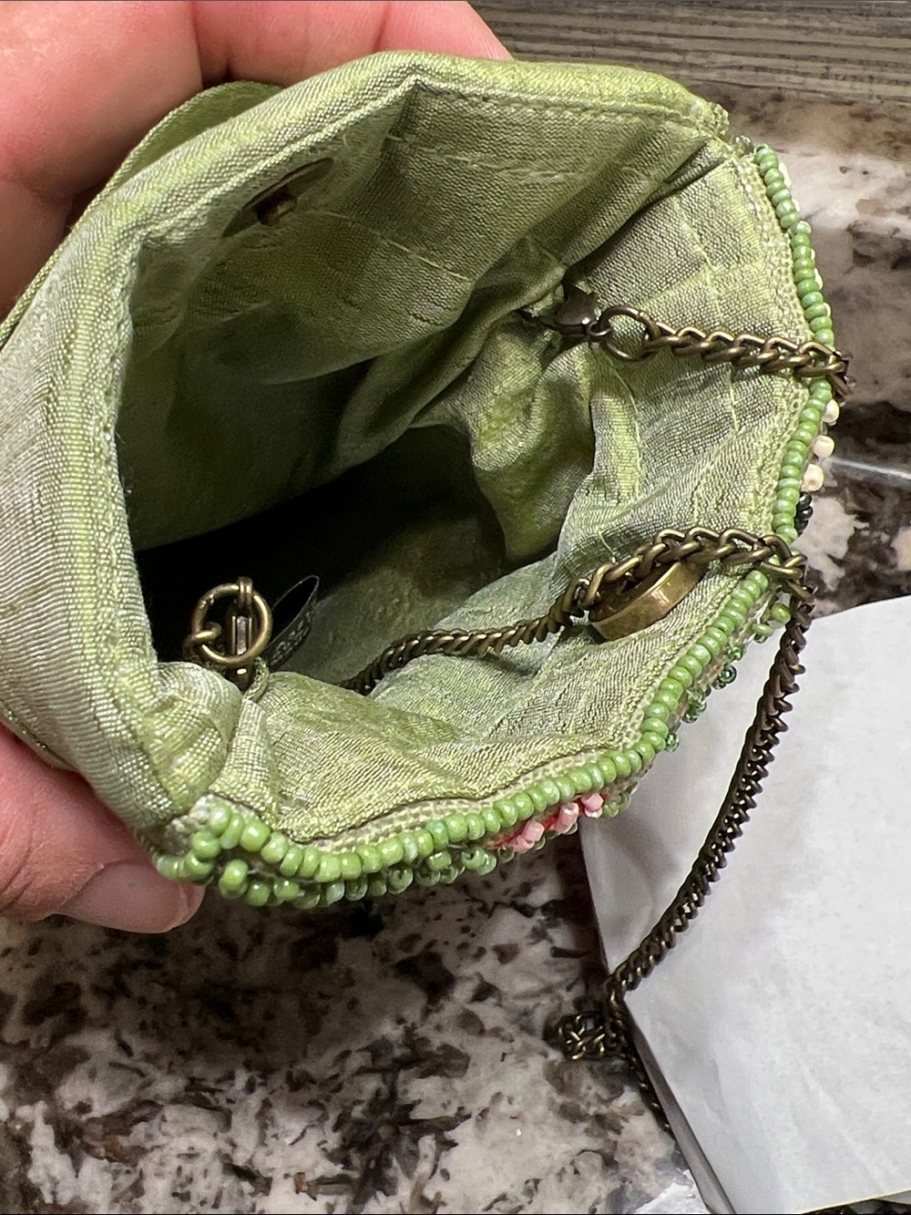 Floral Beaded Clutch - Green & Cream - Picture 5 of 8